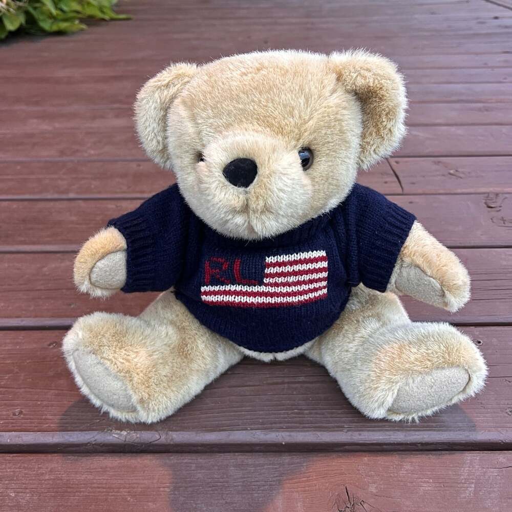 Vintage 1996 Polo Ralph Lauren Teddy Bear USA Flag Sweater Size 16" Plush Toy